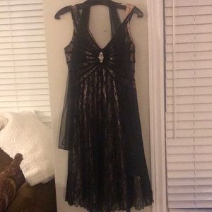 Black Formal Dress with Gold Lace